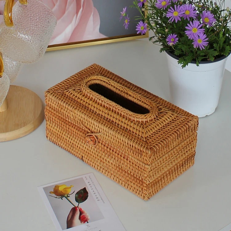 

Manufacturer Wholesale Paper Luxury Rattan Tissue Box Tissue Box Large, Raw rattan color