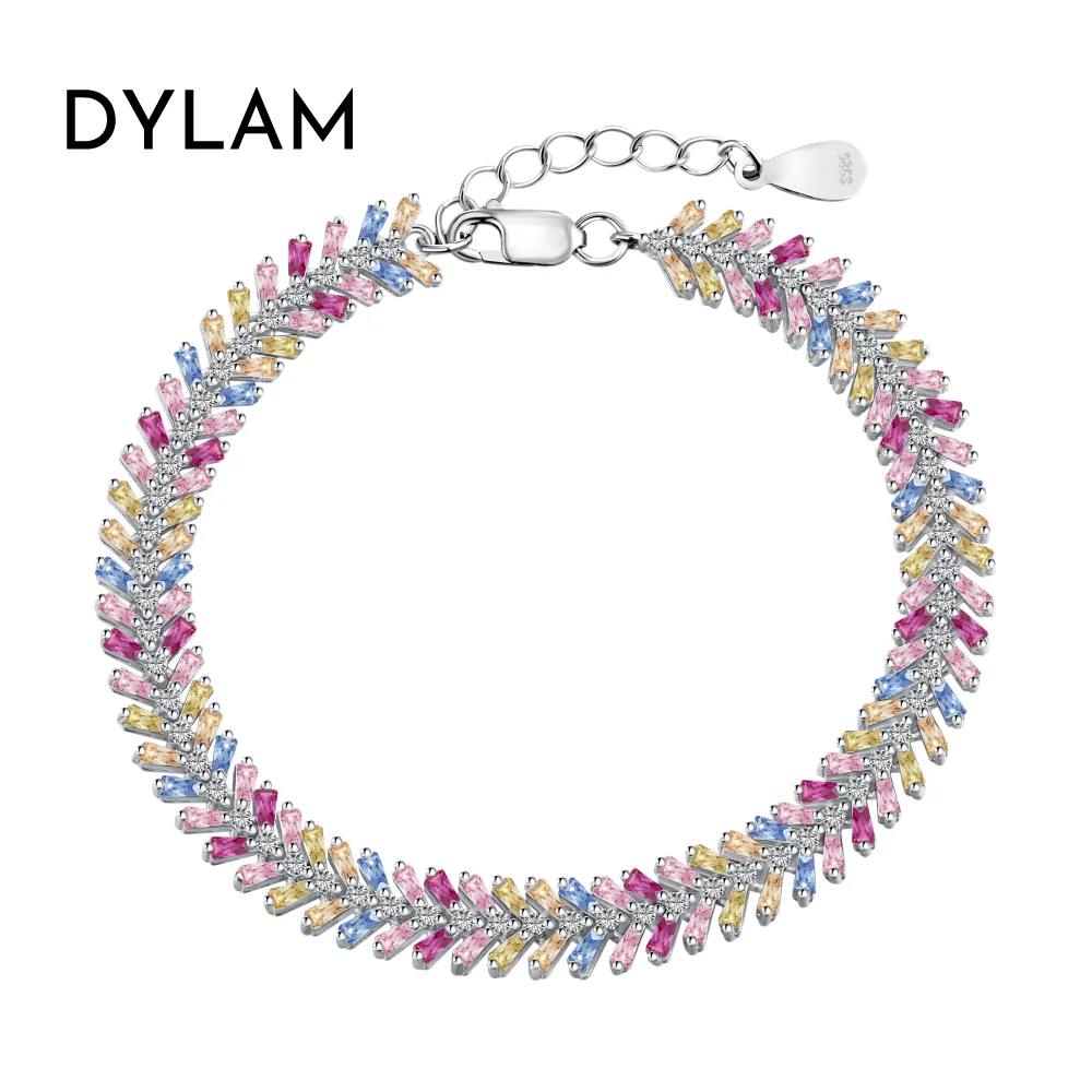 Dylam Wholesale Candy Color Jewelry Simple Ins Designer Bracelet Handmade Sterling Silver s925 Rainbow Tennis Bracelets Women