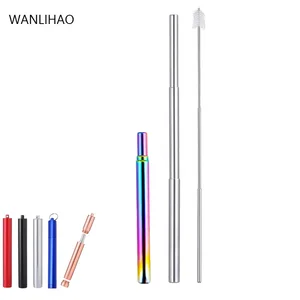 Image of reusable telescopic stainless steel straw set