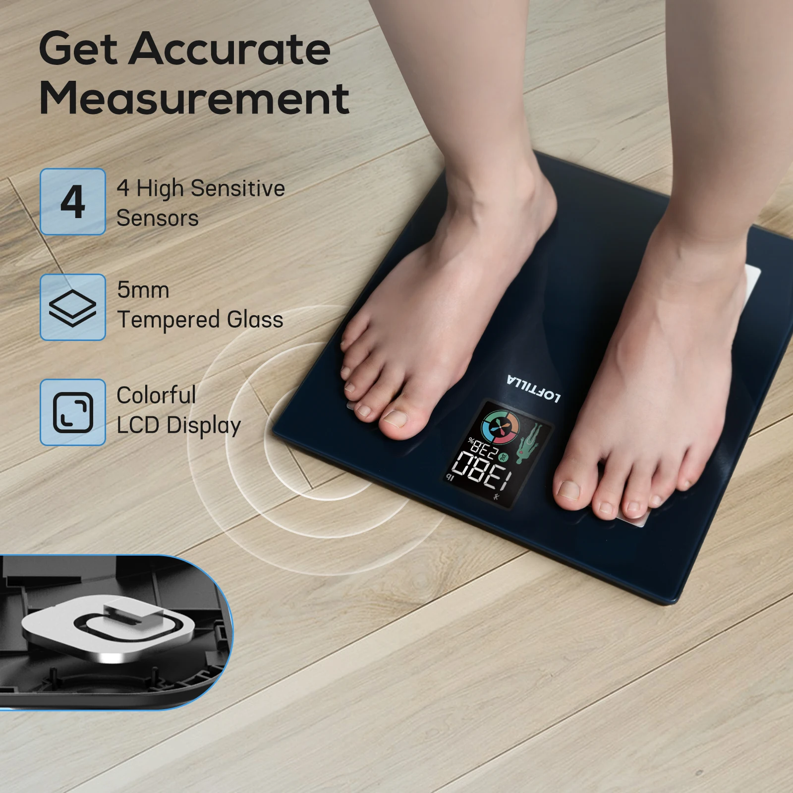 

arboleaf VA Screen Electronic Body Composition Scale LED Display Tempered Glass Digital Body Fat Analyzer Scale Fitness Balance