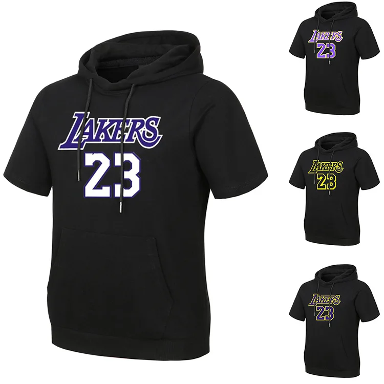 

Wholesale Custom Basketball Hooded Short-Sleeved Men's New Style James Training Suit Trendy Cotton Sweater T-Shirt, Customized color