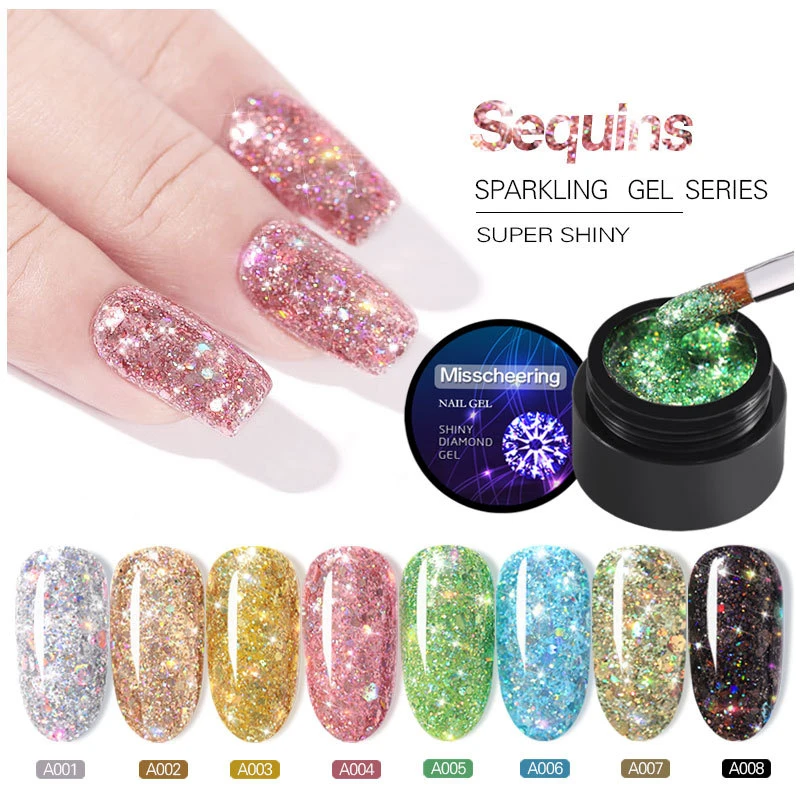 

5ml Shiny Glitter Series Nail Gel Silver Gold Champagne Gel Varnish Soak Off Manicure UV Led Nail Gel, 8 colors optional