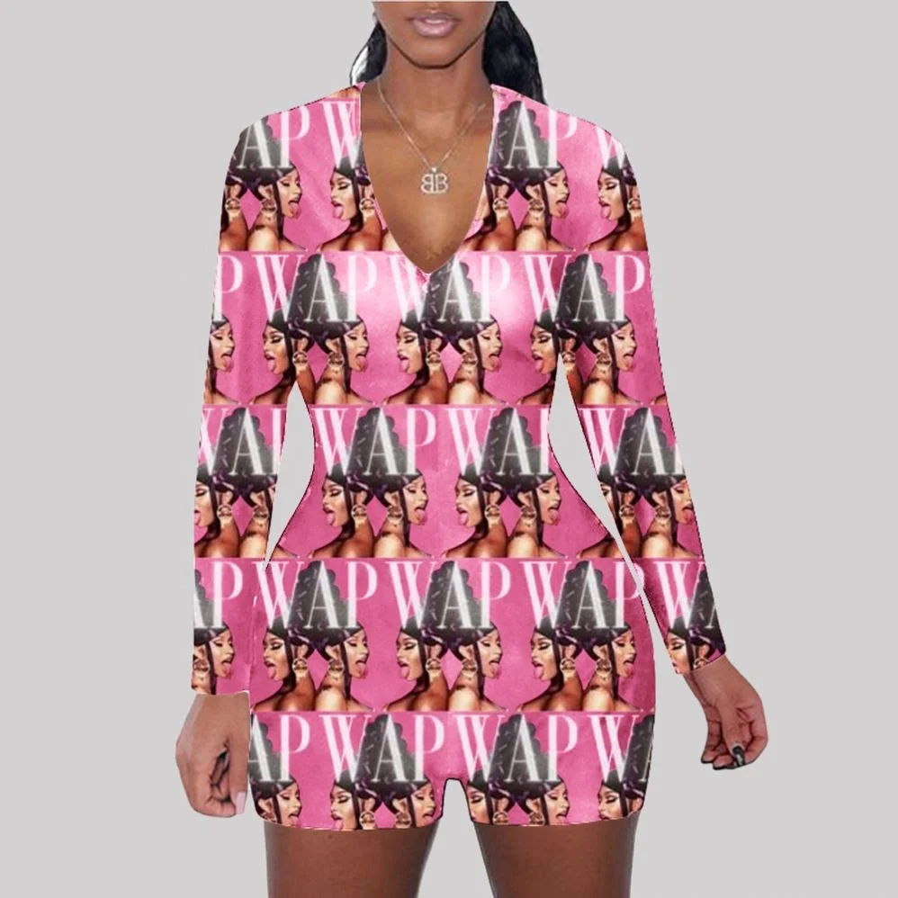 

2021 Hot Summer Outfit Women Sexy One Piece For Lucky Label Jumpsuits Long Sleeve Dressed Plus Size Pajama Sets 3Xl, As picture or customized make