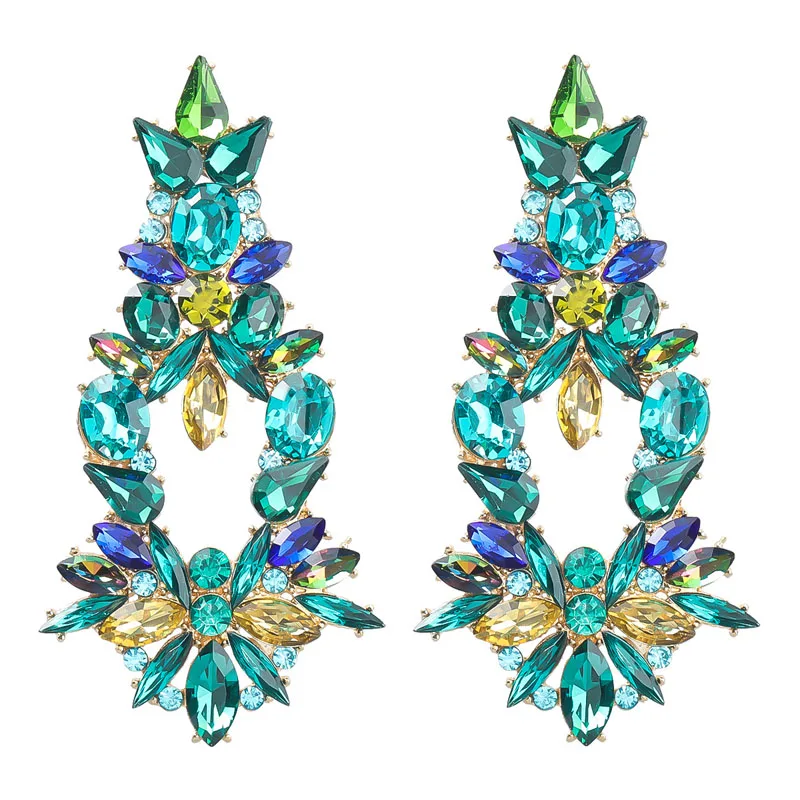 

Exaggerated rainbow colorful rhinestone jewelry diamond geometric shape earrings