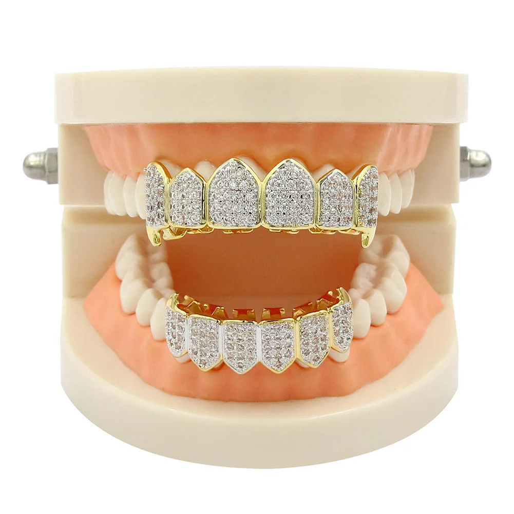 

Fashion Punk Hiphop 18k Gold Plated teeth jewelry gems Diamond Drill Teeth Grillz Body Jewelry For Christmas Gift, 18k real gold plating