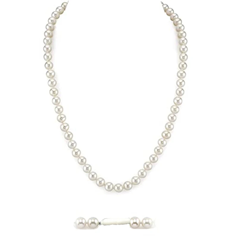 

Hight Quality White Pearl Necklace 8mm Round Beads Artificial Pearls Choker 16"