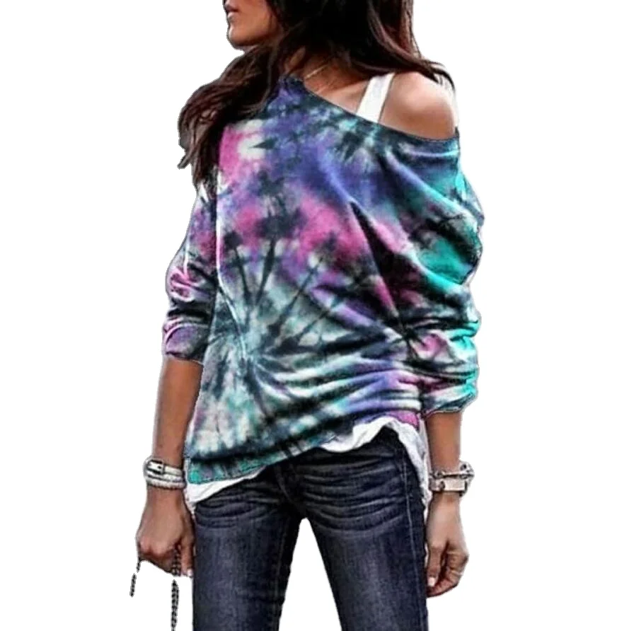 

European and American autumn and winter loose tie-dye printing long-sleeved sweater T-shirt women