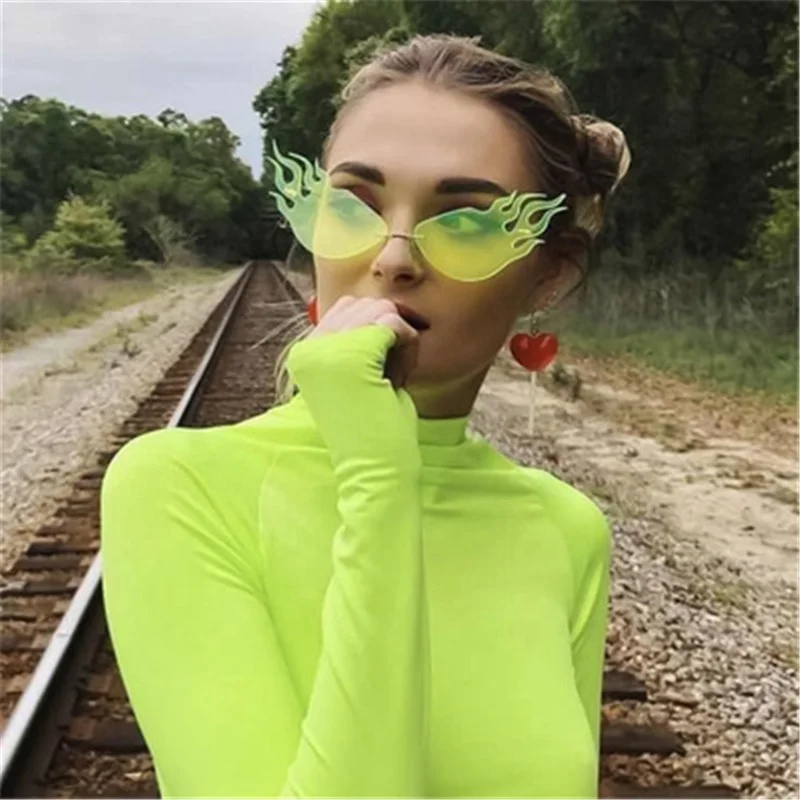 

Luxury Fashion Fire Flame Sunglasses Women Rimless Trendy Sun Glasses, 6 colors