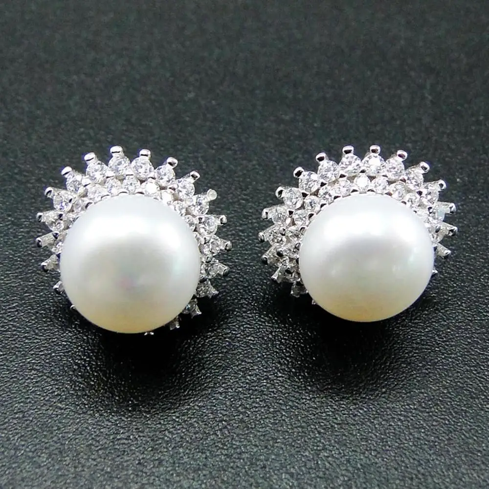 

Wedding Natural Freshwater Pearl Hoop Earrings Women Silver Pearl Earring Jewelry