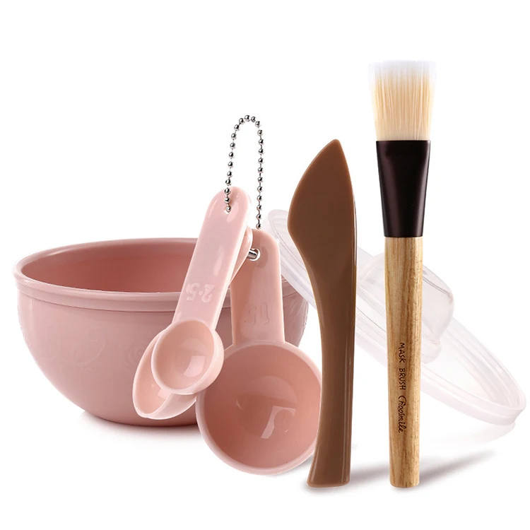 

Wholesale plastic mask bowl set beauty tools facial mask mixing bowl face mask mixing bowl with brush, Pink