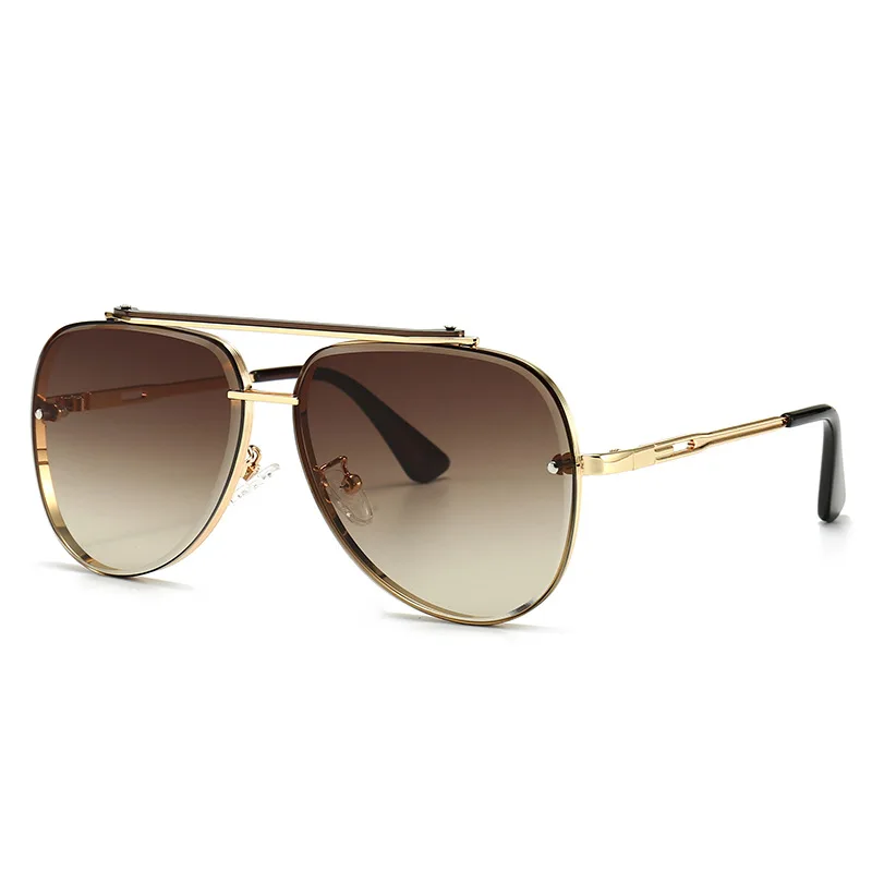

New Modern Retro Round Frame Sun Glasses Street Shooting Double Bridge Sunglasses