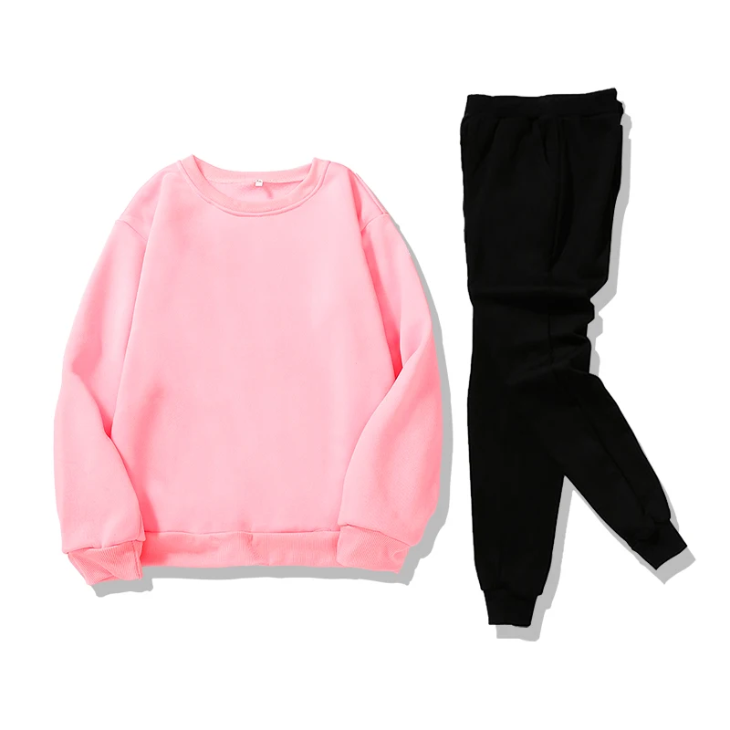 

Solid color blank couple round neck sweater men and women's sweater, trousers and women's sportswear factory sales