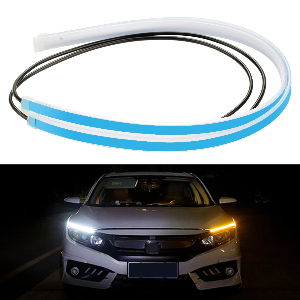 

KEEN USA Free Shipping 60cm Dual Colors LED Auto Flexible Daytime Running Light DRL Yellow Streamer Turning Headlight, White and streamer yellow