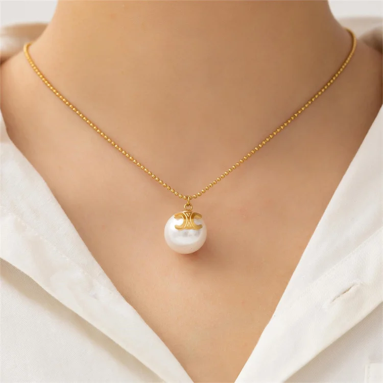 

Wholesale New Titanium Steel 18k Gold Plated Luxury Pearl Choker Necklace