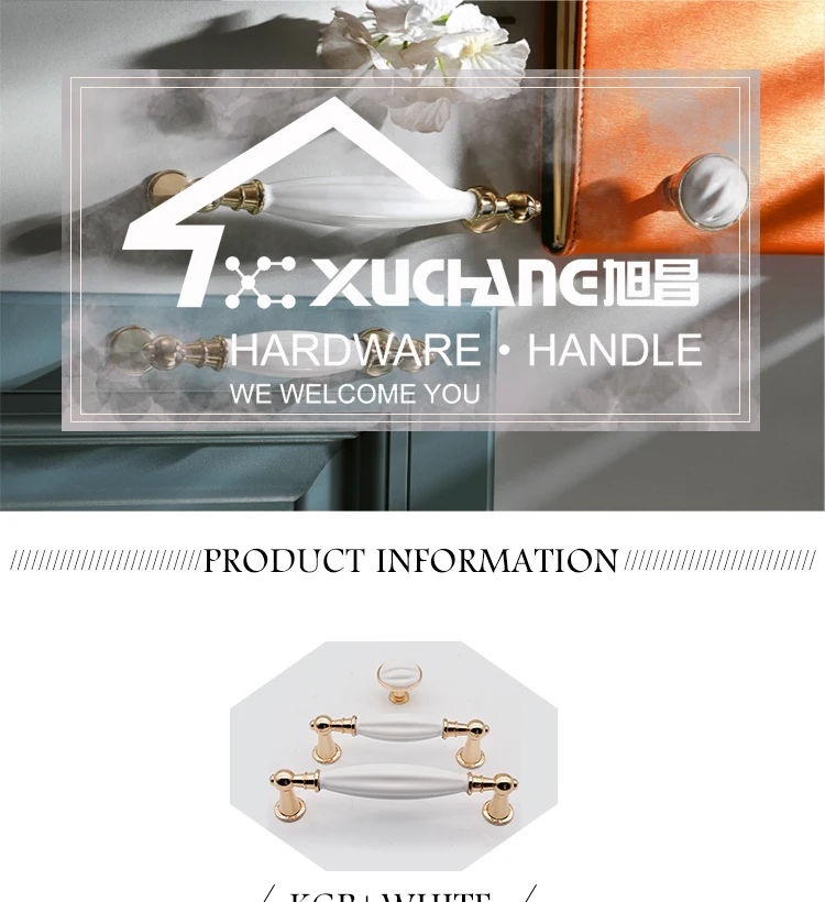 Western Fancy New Arrival Zinc Alloy Procelin Gold Ceramic Copper Drawer Handle