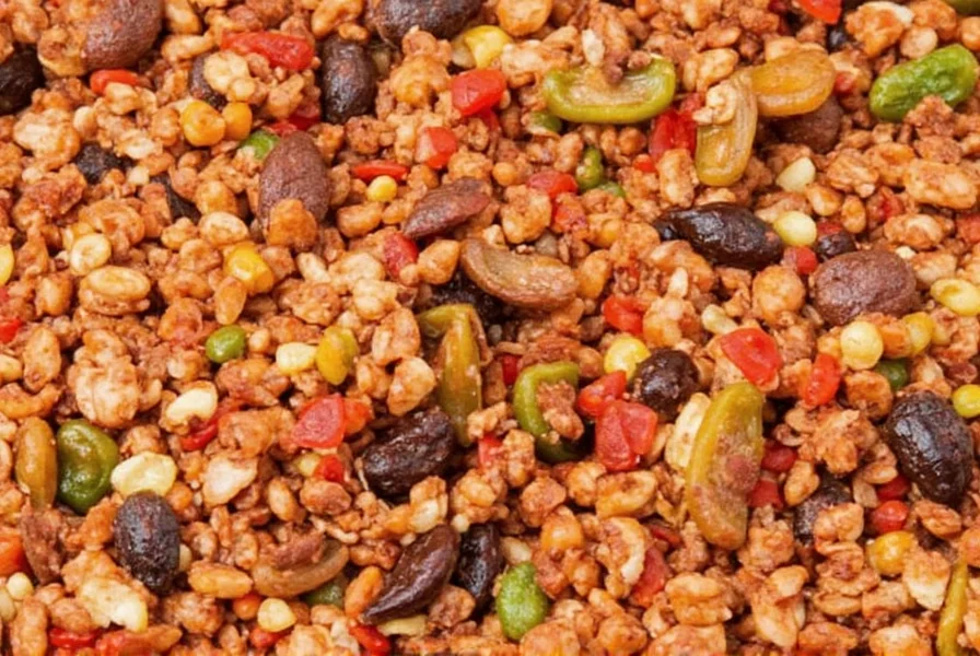 A colorful bowl of roasted vegetables dusted with ancho seasoned