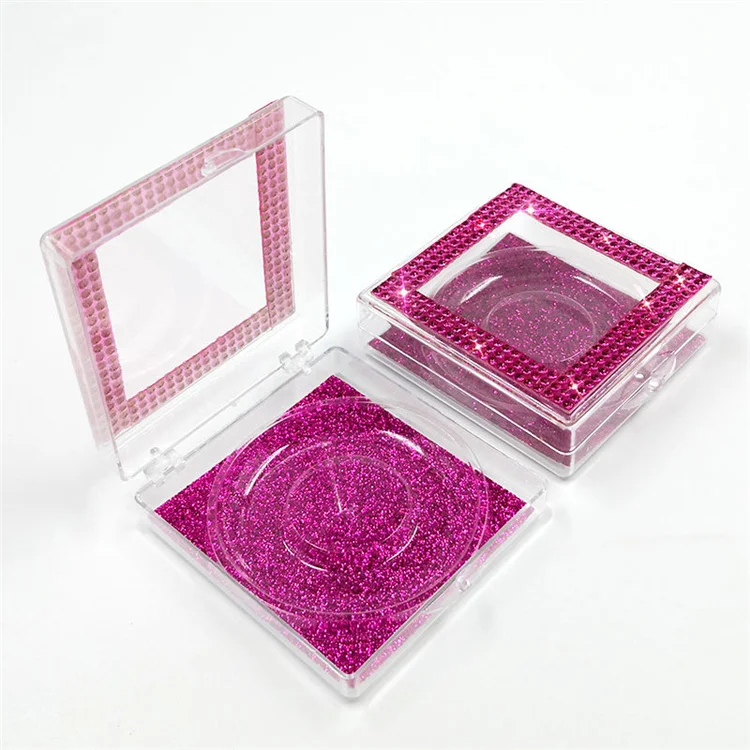 

hot pink bling square diamond eyelash package box mink clear rhinestones lashes case, Like pic or customized