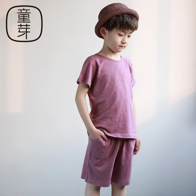 Breathable clothing sets toddler boy short sleeve suit Bamboo cotton blank clothes set kids pajamas summer clothing