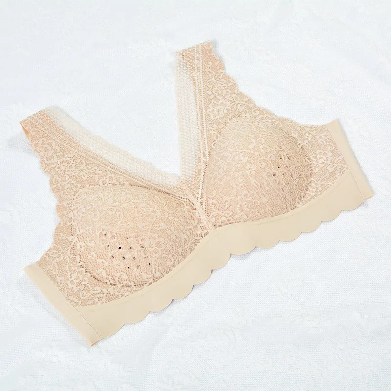 

Sports Lace Bra Women's Seamless Jelly Strip, Thin and Cool Latex without Steel Ring Sexy Design Push up Bra Ladies Embroidered, 6 color as pictures