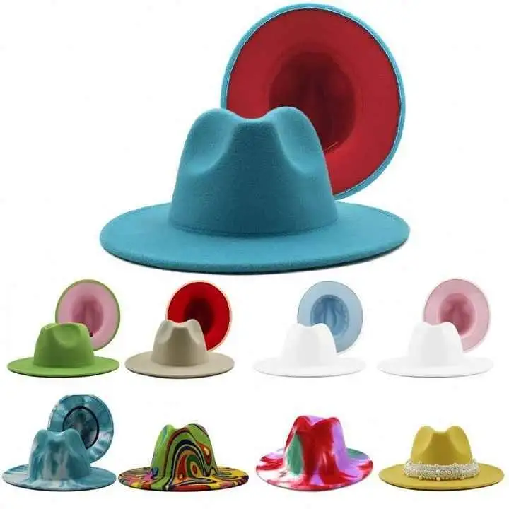 

2022 wholesale Fedora Hats Women Fedora 2 Two Tone Hats Men And Women