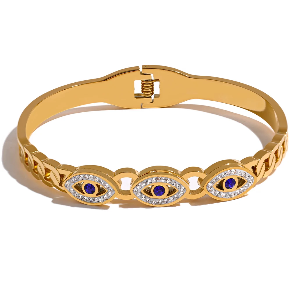 

JINYOU 780 Charm Turkish Eye Stainless Steel Statement Bangle Bracelet Trendy Zircon Waterproof Gold Color Jewelry
