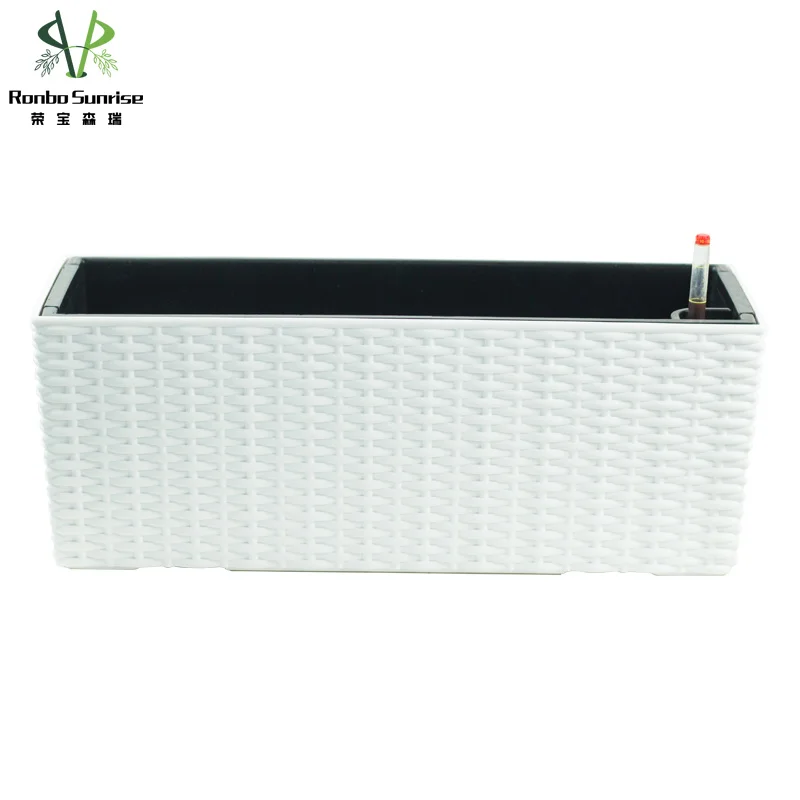 

Ronbo Sunrise White Garden Patio Smart Plastic Self Watering Rectangular Ratten Plant pot