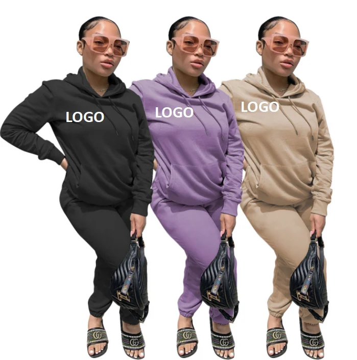

Autumn And Winter Hot Selling Velvet Hoodies Solid Color Women Casual Clothing Two Piece Energetic Girl Casual Active Pant Sets, As picture