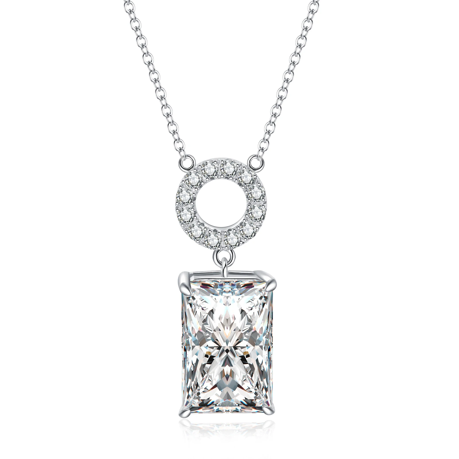 

Slovehooney Cubic Zirconia Stone Necklace S925 Sterling Silver Fashion Rectangular Pendant Necklace