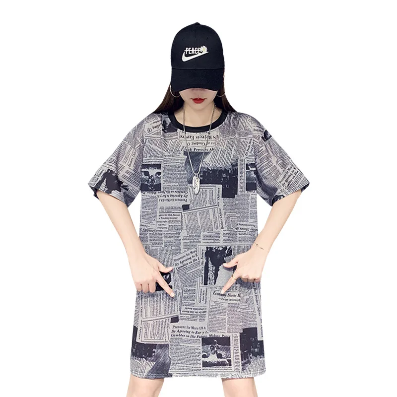 

Low Price t-shirt wholesale women dresses casual Short sleeve full print long tshirt for women