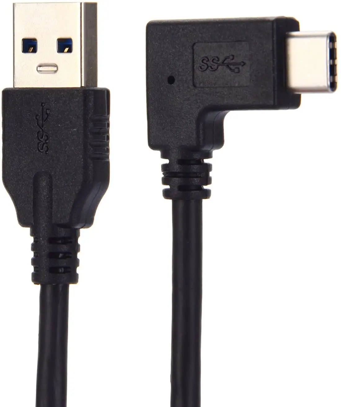 

3.3ft Right Angle USB 3.1 Type C (USB-C) Male to USB 3.0 Type A Male Connector 10Gbps Sync & Charging Cable for Apple, Black