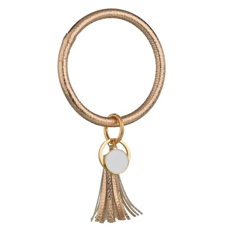 

Glitter Keychain Wholesale Fashion Women Glittering Leather Tassel Keyring Bracelets, As pic show