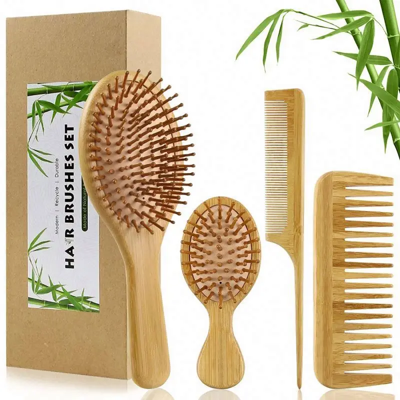 

Natural Bristle Biodegradable Brushes With Handle Set Of 3 Rectangle Vegan Bamboo Detangling Kids Hair Brush