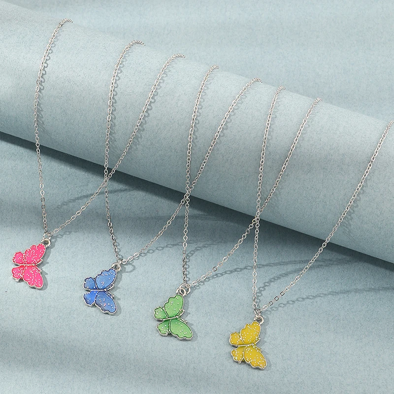 

Wholesale Fashion Colorful Butterfly Necklace Butterfly Gold Necklace Pendant For Girls