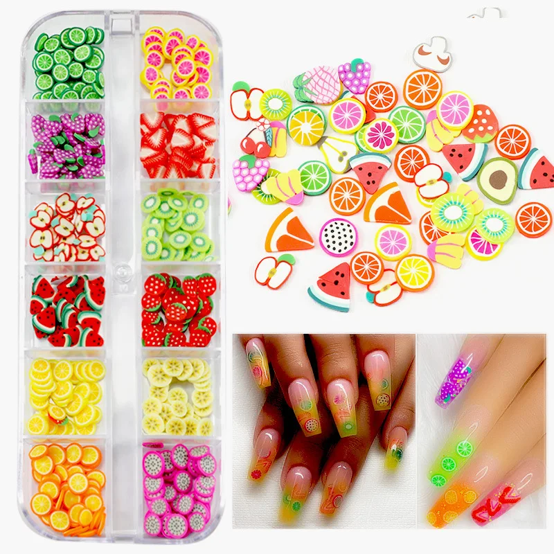 

Fruits Slices Polymer Clay for DIY Handmade Crafts Gifts Toys Fruits Nail Slices Stickers Wholesale DIY 3D Nail Art Decoration, 7 style