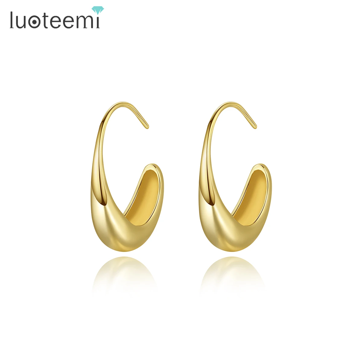 LUOTEEMI Handmade Minimalist Fashion 18K Gold Statement African Dangle Earing Stand Large Metal Earring