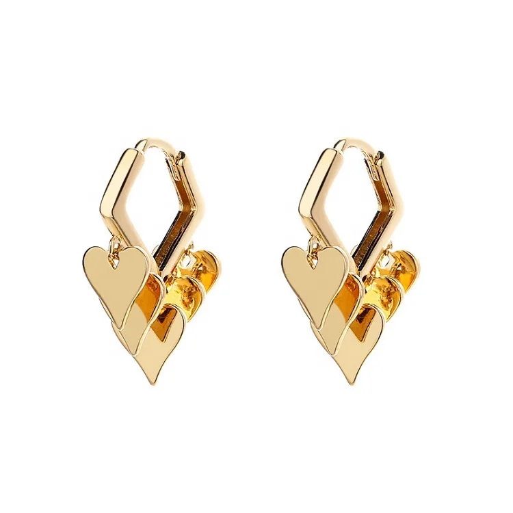 

Gold plated cute multi heart dangle earrings for women