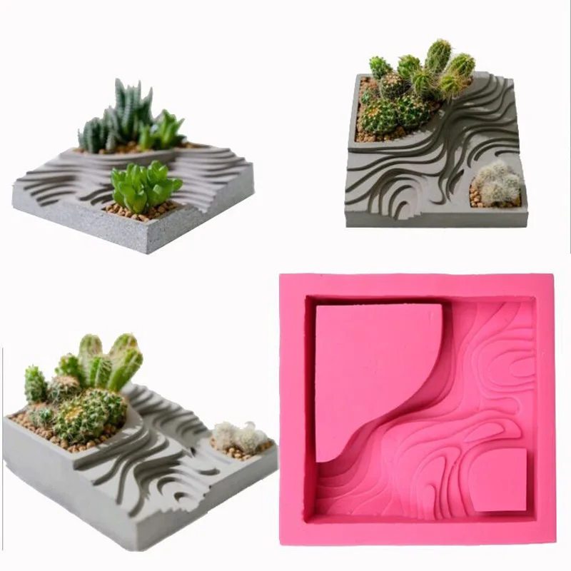 

0369 Concrete square staircase succulent flower pot silicone mold pastry baking fondant cake tool, Pink