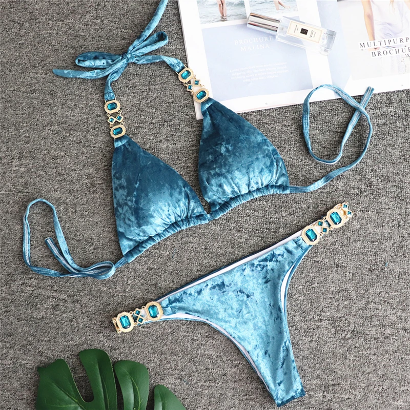 

Rhinestone Diamond Luxury Sexy Metal Jewelry Bikini Flannel Diamond Swimwear, Solid