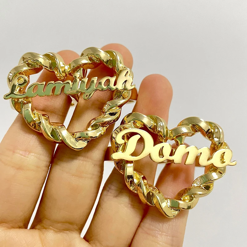 

INS 2021 New Gold Heart Women Wedding Couple Rings Women Personal Jewelry Gift Double Name Rings Nameplae Personal Ring Jewelry, Picture