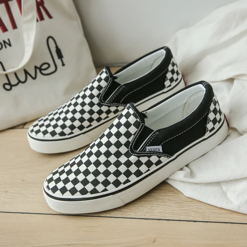 

2021 Fashion Custom Polka Dot Solid Color Print Black White Grid Platform Flat Loafers Men Women'S Casual Canvas Shoes Sneakers