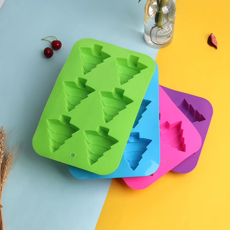 

6-hole Christmas Tree Silicone Cake Mold, Shape For Baking Tree Mold, Creative Party Product Decoration, Purple,green,red,blue