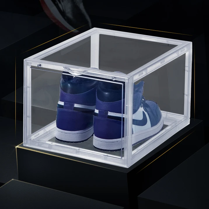 
Drop Front Clear Stackable Shoe Box with Magnetic Closure Acrylic Shoe Box Transparent Taizhou custom Display Sneaker box 