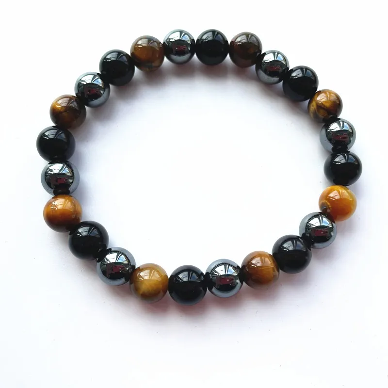 

10mm Bring Luck Beaded Bracelet Black Obsidian Tiger Eye Hematite Stone Beads Bracelet