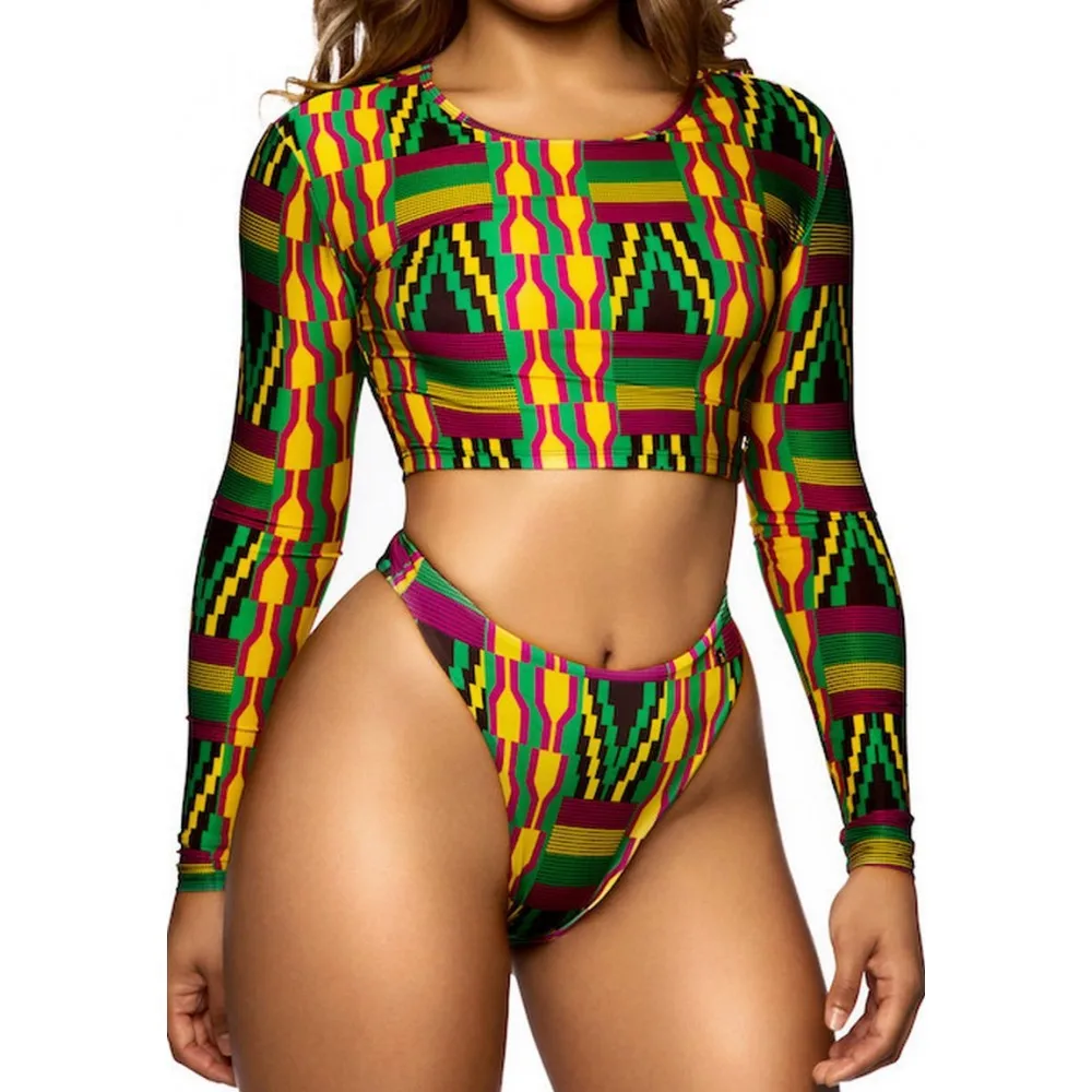 

African Vintage Print Bikini Set Swimwear Swimsuit Sexy Retro Women High Waist Bottoms Swim Long Sleeve swimsuit Vendor