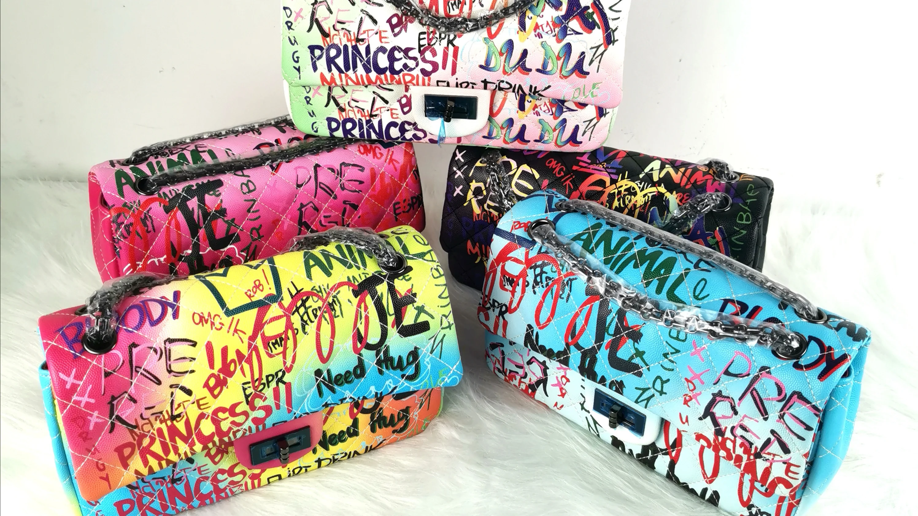 Ts9018 Wholesale 2020 Graffiti Bag Online Shopping Women Rainbow Purse ...