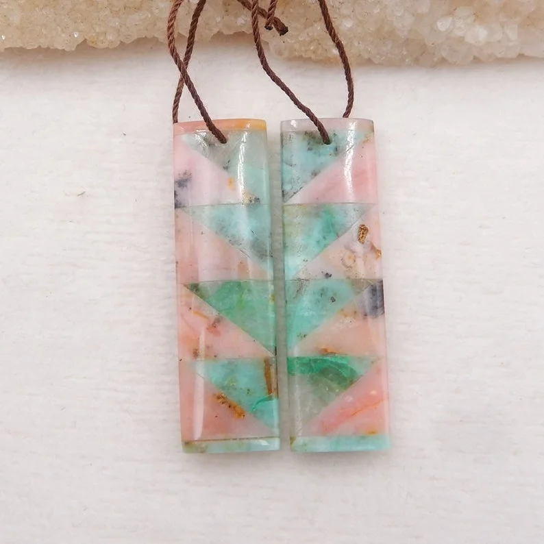

Pink Opal and Chrysocolla intarsia Rectangle Earring Beads, 46x13x5mm, 13.5g