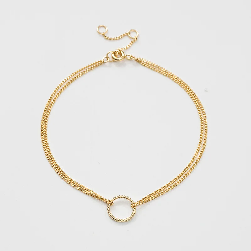 

Trendy Golden Silvery Jewelry Gold Plated Silver Plated Circle Chain Bracelet With Ring, Gold, silver