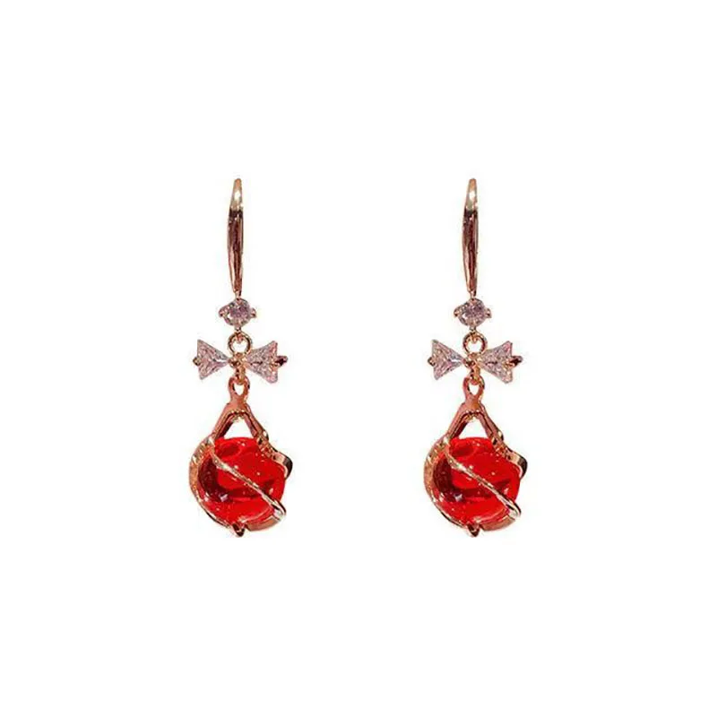 

2021 Fashion Jewelry Accessories Fancy Good Quality Korea Style Rhinestone Bow Zircon Opal Drop Earring