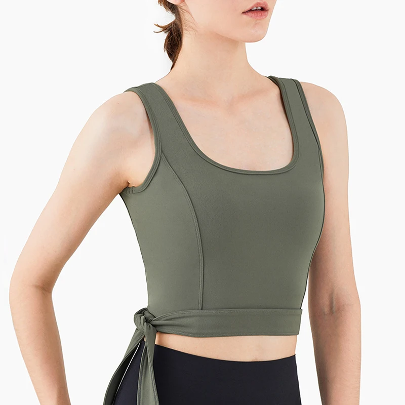 

2021 Summer New Women Close-Fitting Lace-Up Yoga Shirts Sleeveless Fitness Crop Tops Gym Running Tank Tops Female Yoga Vest
