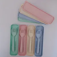

Eco-friendly wheat straw spoon fork knife set travel camping plastic cutlery wheat cutlery for children gift